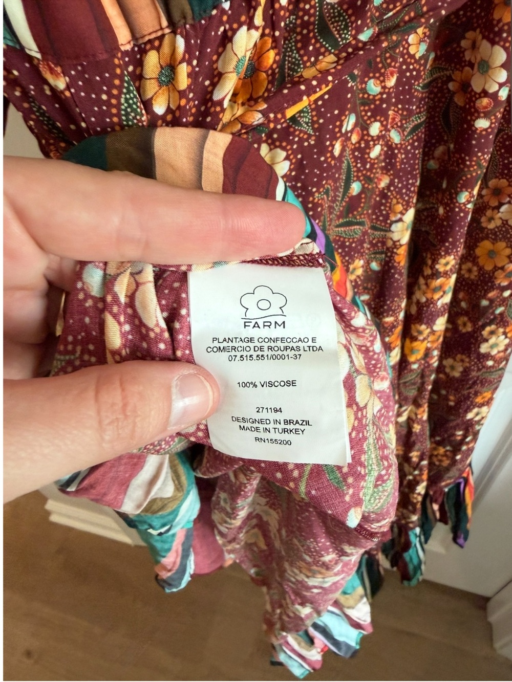 FARM Rio Burgundy Floral Maxi Wrap Dress with Multicolor Striped Trim - Picture 10 of 16